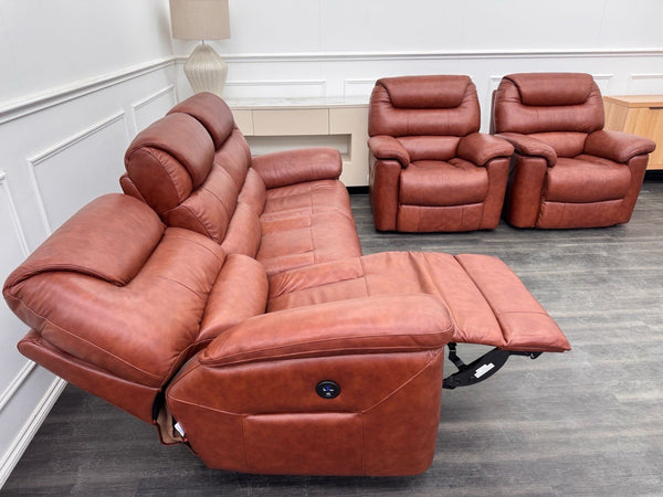 LA Z BOY Staten Power Recliner 3 Seater Sofa & 2x Static Chair Set Brown Leather8