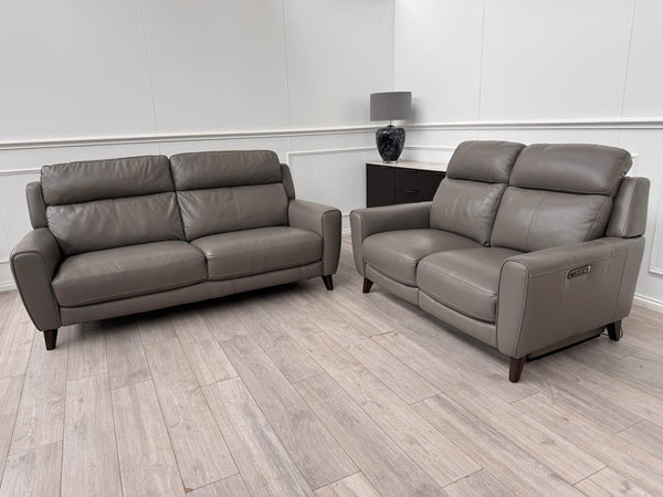 Furniture Village Zen Grey Leather Static 3 Seater  + Recliner 2 Seater Sofa Set7