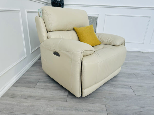 FV Link Beige Genuine Leather Pwr Recliner Armchair + Headrest + Rocking0