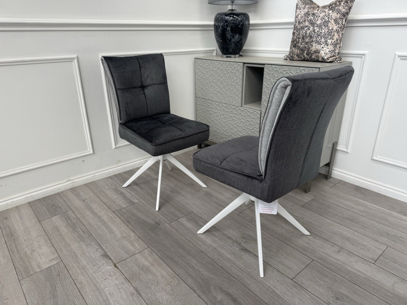 Furniture Village Glacier Pair Of 2 Swivel Dining Chairs Dark Grey Fabric0