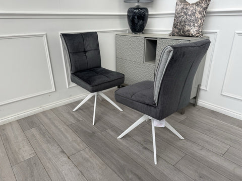 Furniture Village Glacier Pair Of 2 Swivel Dining Chairs Dark Grey Fabric0