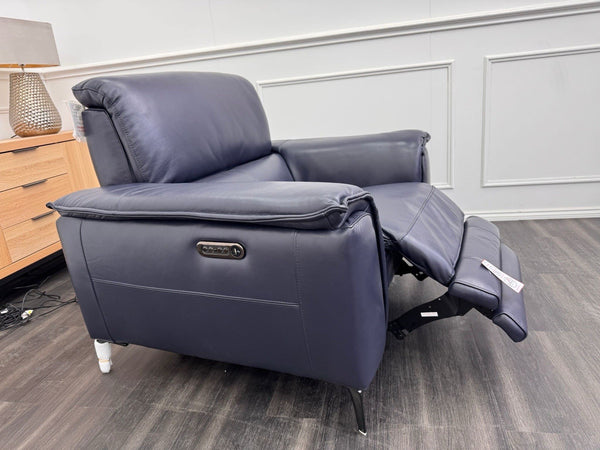 DFS Auberon Power Recliner Armchair Navy Leather Power Headrest1