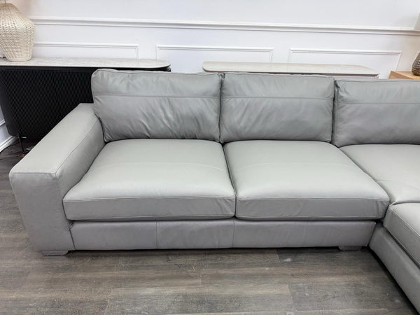 Next Houghton Grey Leather Corner Sofa Open End With Footstool10