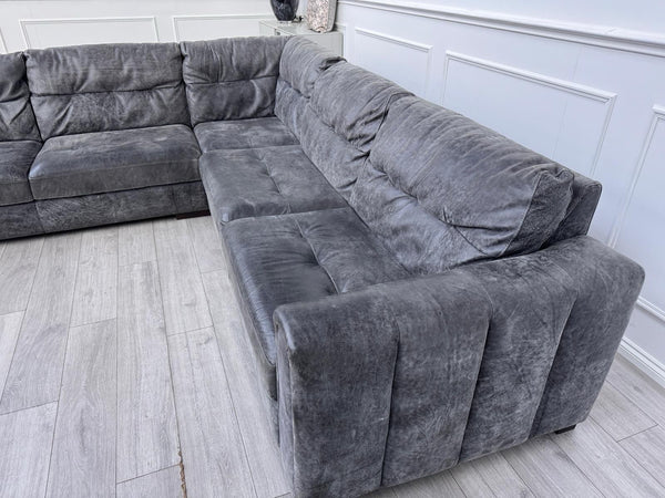 Sofology Maximo Large Corner Sofa Dark Grey Aniline Leather 3/CNR/32