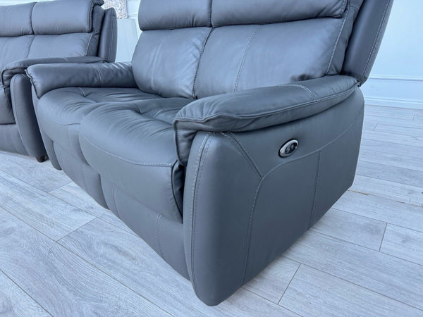 Furniture Village Charcoal Grey Static 3 + Power Recliner 2 Seater Sofa Set10