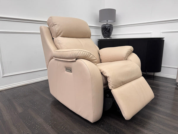G Plan Kingsbury Beige / Taupe Leather Power Recliner Armchair (Lumbar Support)0