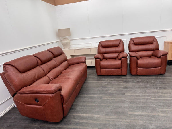 LA Z BOY Staten Power Recliner 3 Seater Sofa & 2x Static Chair Set Brown Leather11