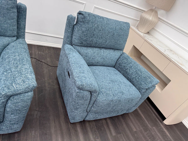 Furniture Village 2x Armchairs Power Recliner Blue Woven Fabric7