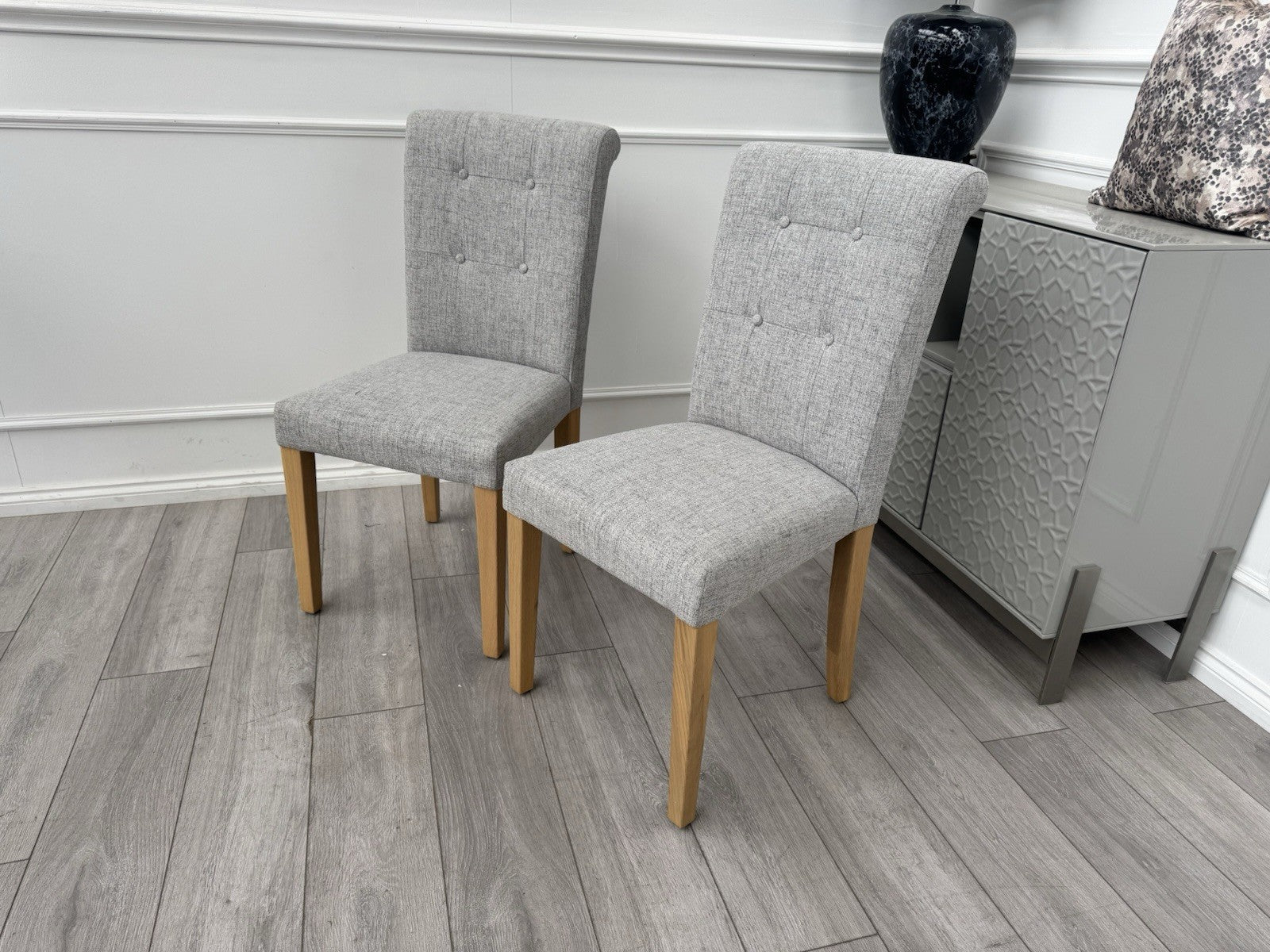Furniture Village Augusta Grey Fabric Pair Of 2 Roll Back Dining Chairs0