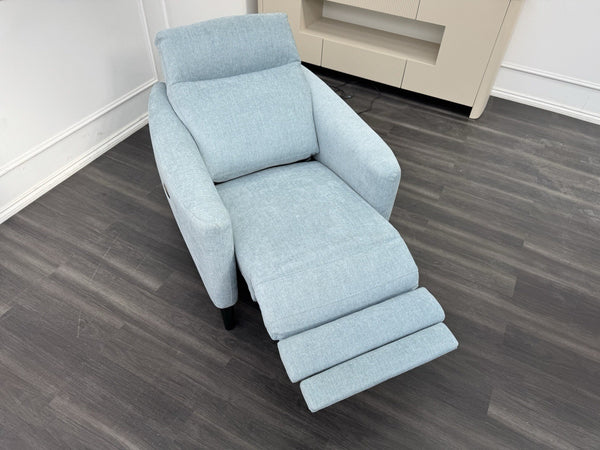 Furniture Village Petit Blue Herringbone Fabric Armchair Power Recliner8