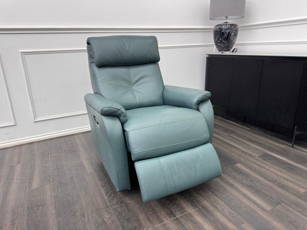 Furniture Village Rowen Lake Green Leather Armchair Pwr Recliner+Swivel+Rocking1