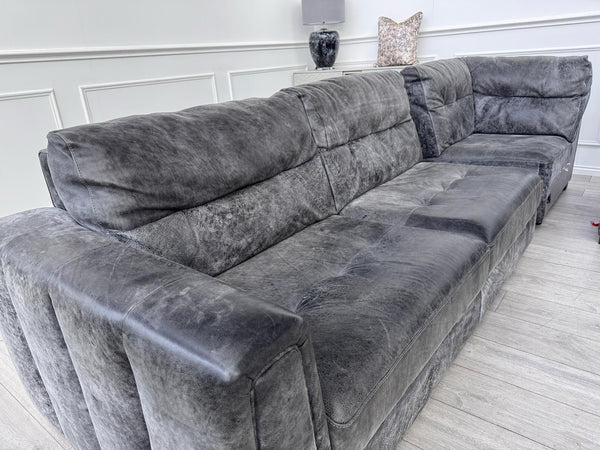 Sofology Maximo Large Corner Sofa Dark Grey Aniline Leather 3/CNR/321