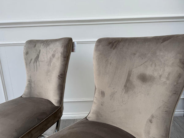 Furniture Village Vanquish Taupe Beige Velvet Set Of 4 Dining Chairs10