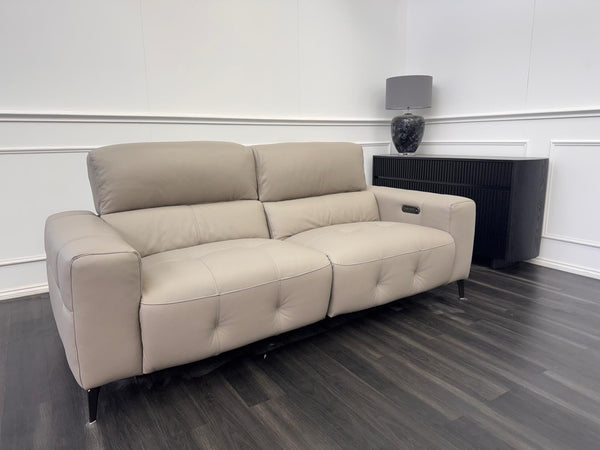 Furniture Village New York Power Recliner 3 Seater Sofa Pale Grey Leather14