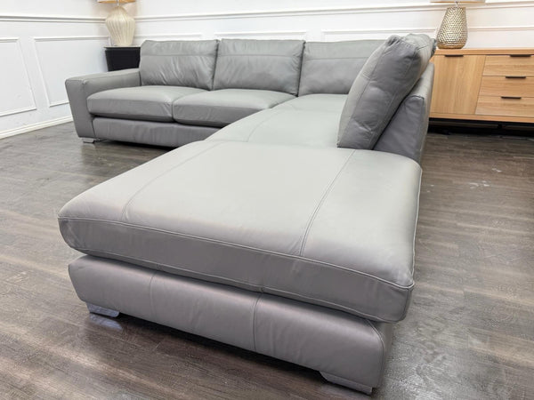 Next Houghton Grey Leather Corner Sofa Open End With Footstool6