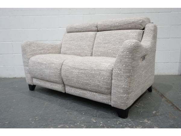 Parker Knoll Berkley beige patterned fabric power recliner 2 seater sofa   heat2