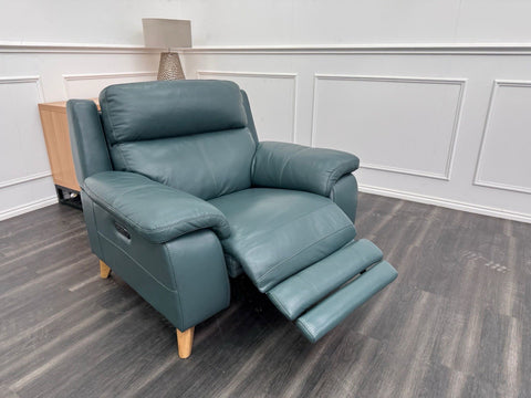 Furniture Village Missouri Power Recliner + Headrest Lake Green Leather Armchair0