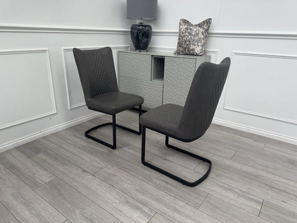 Furniture Village Loki Premium Faux Leather Pair Of 2 Dining Chairs Grey14