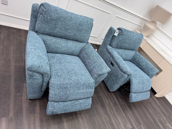 Furniture Village 2x Armchairs Power Recliner Blue Woven Fabric5