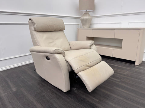 Furniture Village Rowen Stone Leather Armchair Power Recliner+Swivel+Rocking0