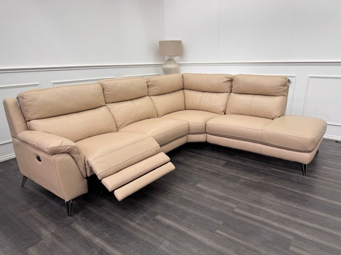 Furniture Village Contempo Power Recliner Corner Sofa In Beige Leather0