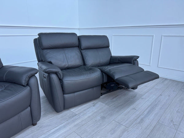 Furniture Village Charcoal Grey Static 3 + Power Recliner 2 Seater Sofa Set16