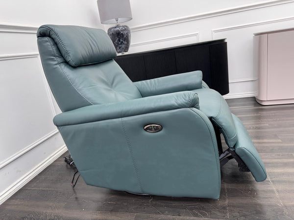 Furniture Village Rowen Lake Green Leather Armchair Pwr Recliner+Swivel+Rocking17