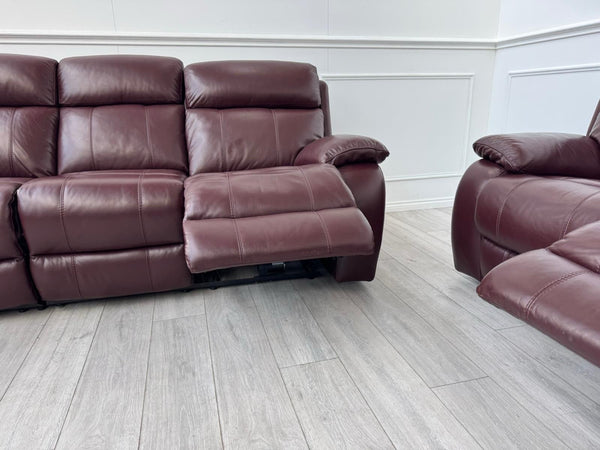 Furniture Village Moreno Power Recliner 3 + 2 Seater Sofa Set Burgundy Leather2