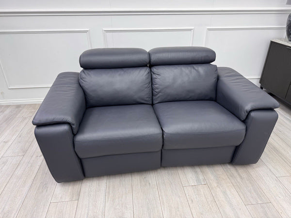 Nicoletti Davide 2 Seater Sofa Power Recliner Adjustable Headrests Navy Leather13