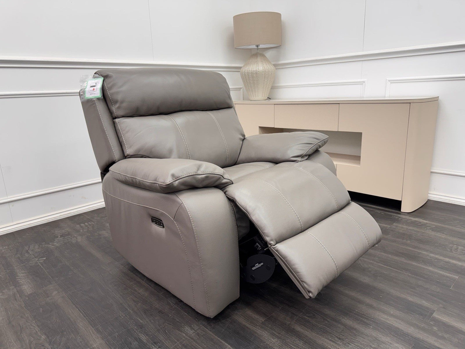 Furniture Village Moreno Grey Leather Armchair Electric Power Recliner0