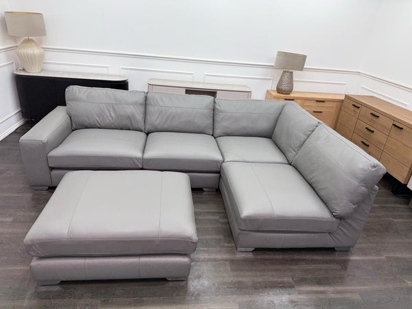 Next Houghton Grey Leather Corner Sofa Open End With Footstool14