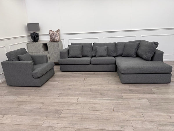 DFS Grey Fabric Corner Sofa And Armchair Sofa Set6