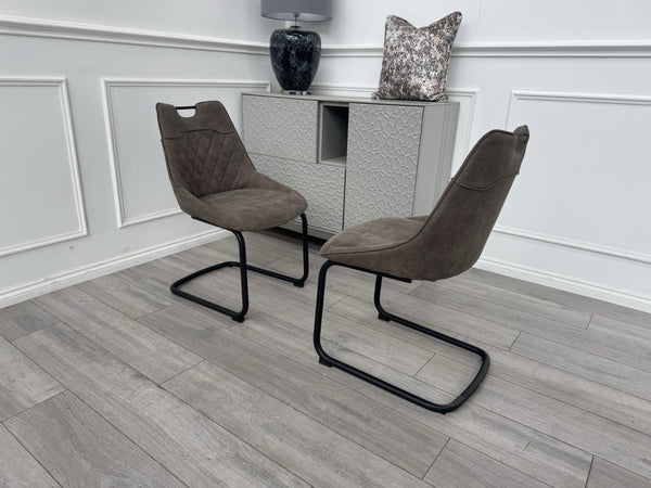 Furniture Village Warrior Taupe Faux Leather Pair Of 2 Cantilever Dining Chairs3