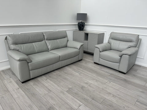 Furniture Village Light Grey Leather Sofa 3 Seater & Armchair Sofa Set0