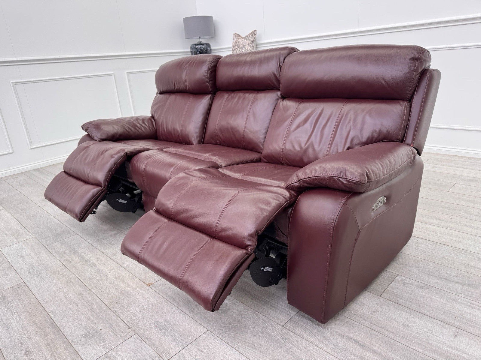 Furniture Village Moreno Power Recliner 3 Seater Sofa Cherry/Burgundy Leather0