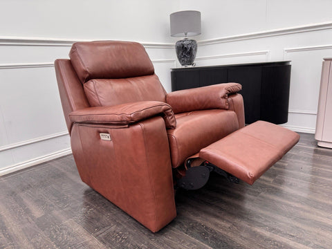 G Plan Thornbury Brown/Chestnut Leather Power Recliner Armchair0
