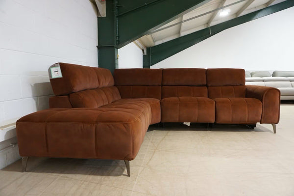 DFS Burnt orange velvet fabric Power Recliner 2 piece Open End Corner Sofa1