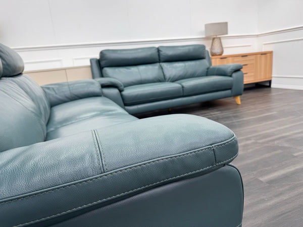 Furniture Village Missouri Static 3 & 2 Seater Sofa Set Lake Green Leather3