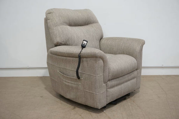 Parker Knoll Hudson Beige mix cross weave fabric Power Rise & Recliner Armchair0