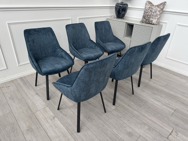 Furniture Village Veja Navy Blue Velvet Set Of 6 Swivel Dining Chairs2