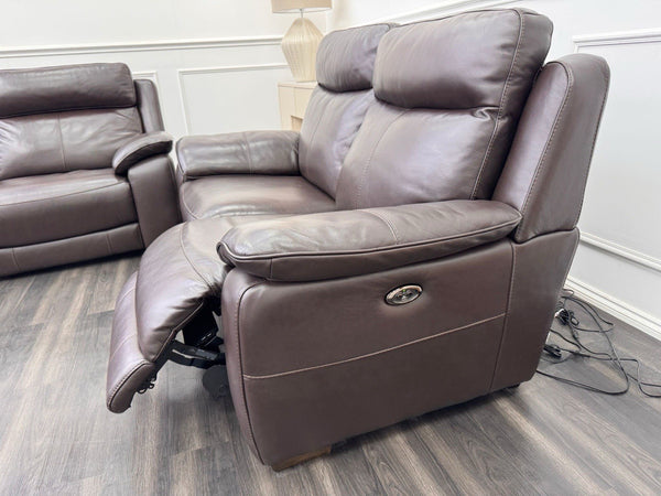 Furniture Village Starlight 3+2 Seater Sofa Set Pwr Recliner Dark Brown Leather16