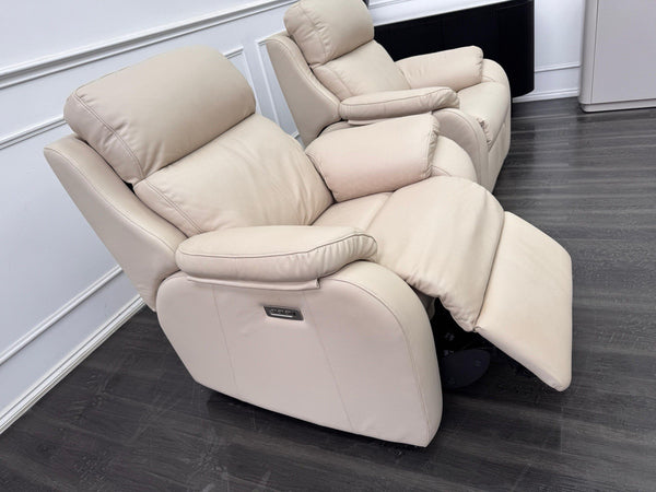 G Plan Kingsbury Beige / Taupe Leather Power Recliner Pair Of Armchairs14