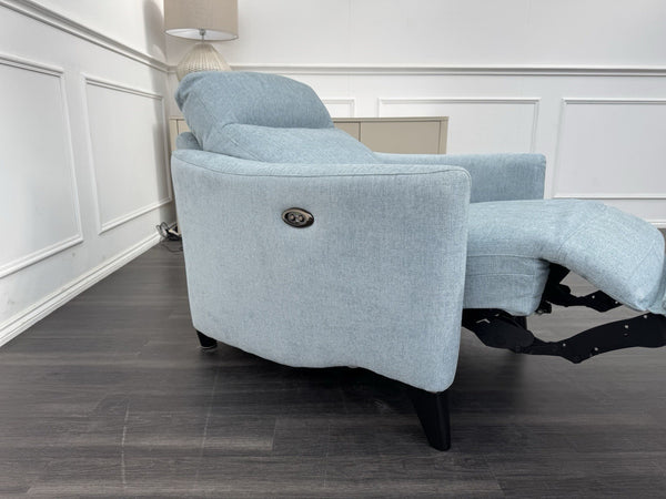 Furniture Village Petit Blue Herringbone Fabric Armchair Power Recliner2