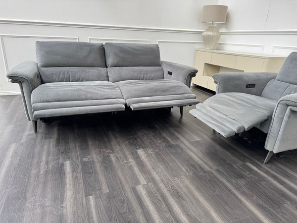 Furniture Village Huxley 3 Seater + Armchair Sofa Set Grey Velvet Power Recliner16