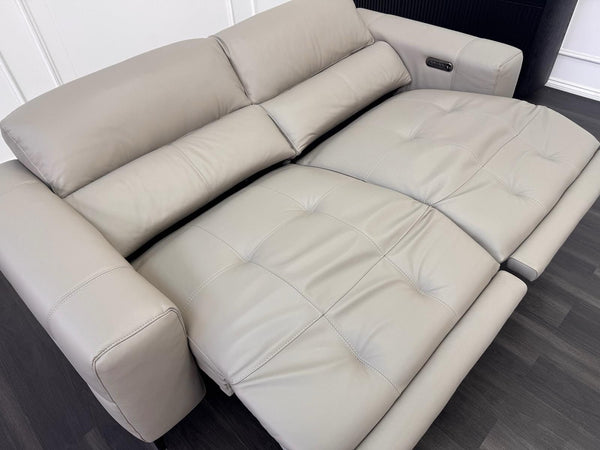 Furniture Village New York Power Recliner 3 Seater Sofa Pale Grey Leather15