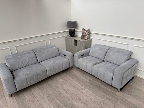 Sofology Marvella 2.5 + 2 Seater Sofa Set Flecked Silver Fabric Power Recliner10