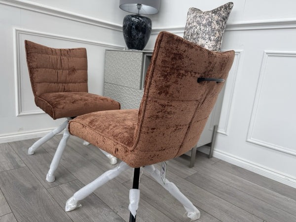 Furniture Village Saturn Rust Burnt Orange Fabric Pair Of 2 Swivel Dining Chairs7