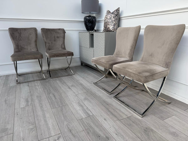 Furniture Village Vanquish Taupe Beige Velvet Set Of 4 Dining Chairs14