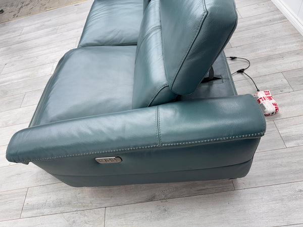 DFS Samantha Teal Genuine Leather 3 Seater Electric Power Recliner + Headrests8