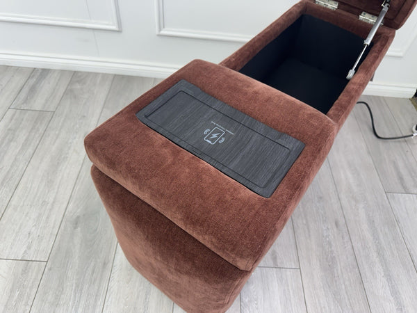 Sofology Plaza Console Red Chenille Denim Cup Holders Wireless Charging Socket10